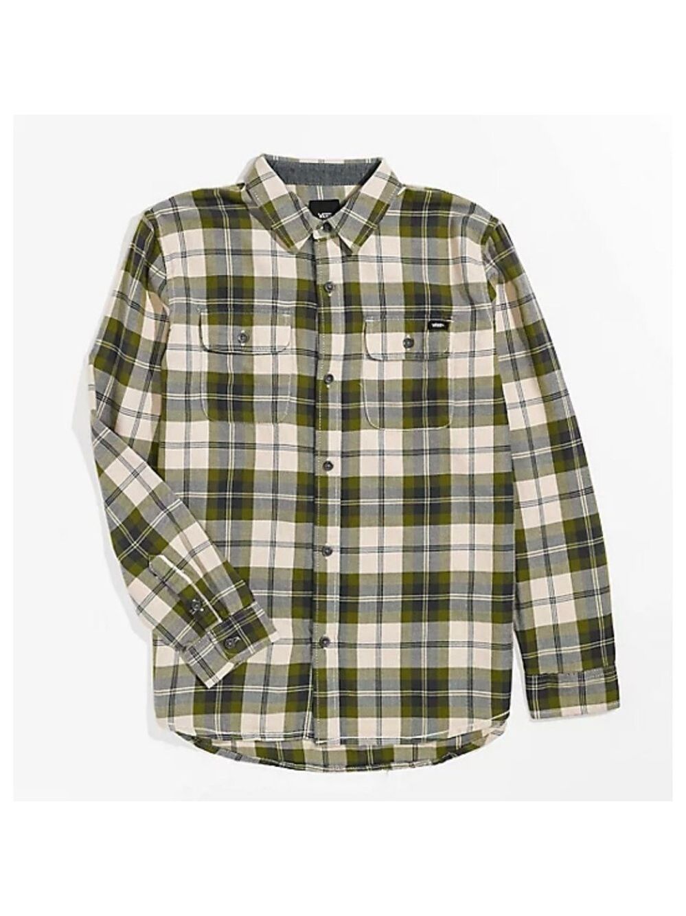 Vans Kids' Sycamore & Tan Plaid Flannel Button Down Long Sleeve Shirt